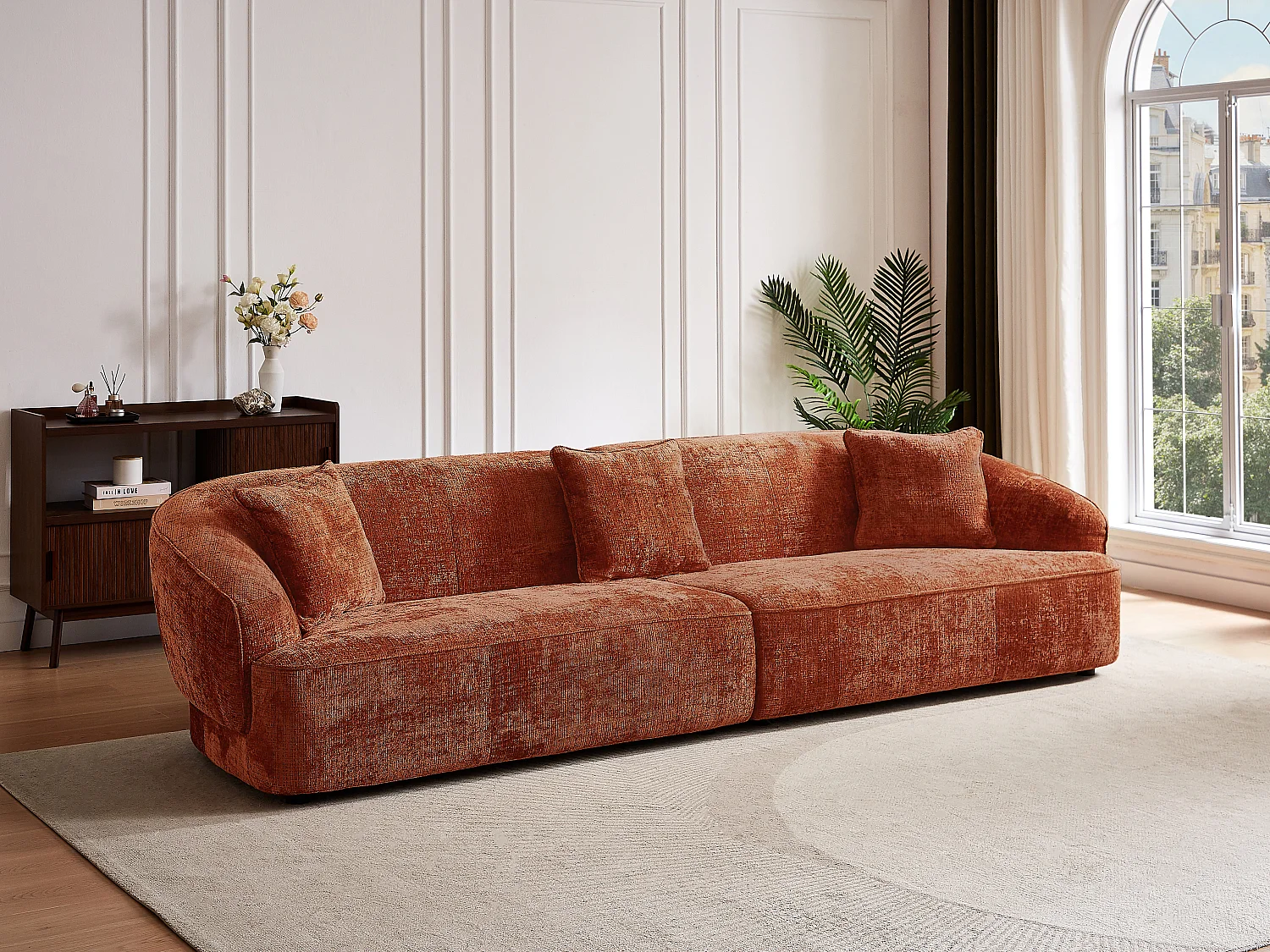 Canapé 4 places en tissu texturé terracotta ZULIAKA