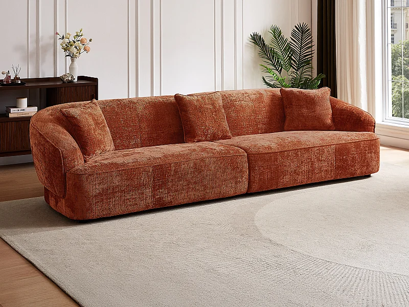 Canapé 4 places en tissu texturé terracotta ZULIAKA