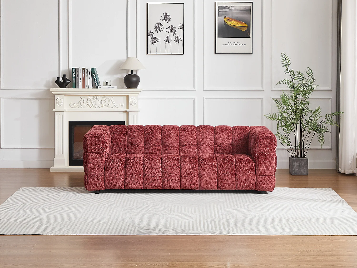 Canapé 3 places en tissu texturé bordeaux LERICI de Pascal Morabito