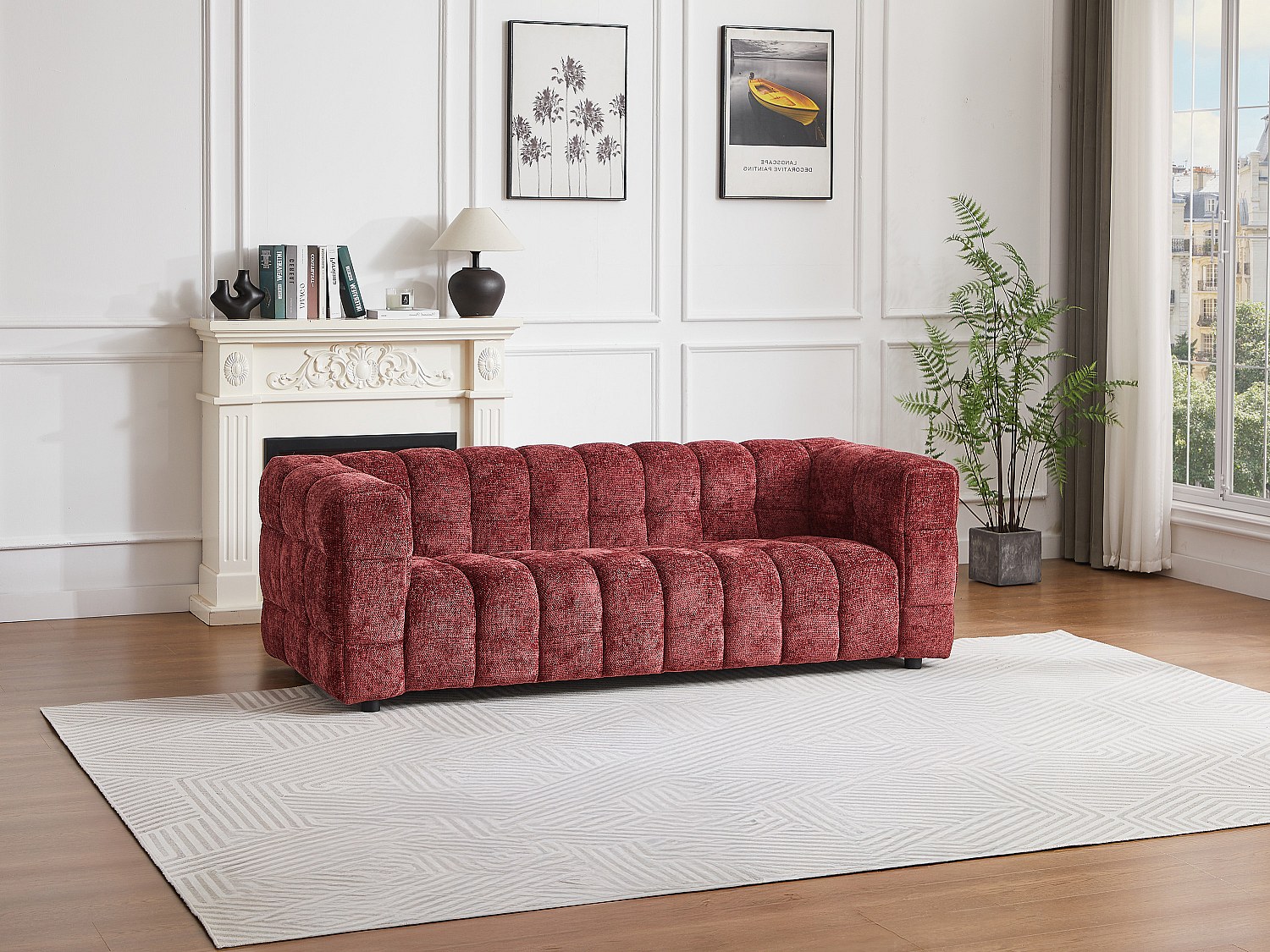 Sofa 3-Sitzer - Strukturstoff - Bordeaux - LERICI von Pascal Morabito günstig online kaufen