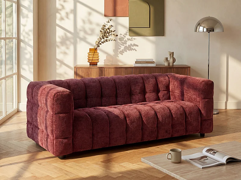 Driezitsbank in bordeauxrode gestructureerde stof - LERICI