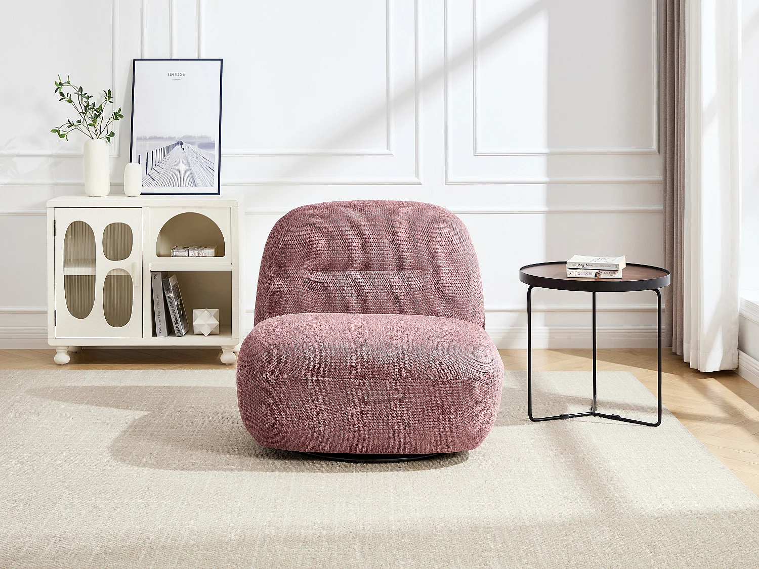 Fauteuil pivotant en tissu texturé rouge POZETI