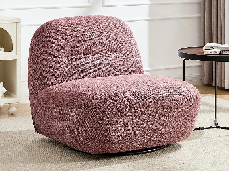 Fauteuil pivotant en tissu texturé rose POZETI