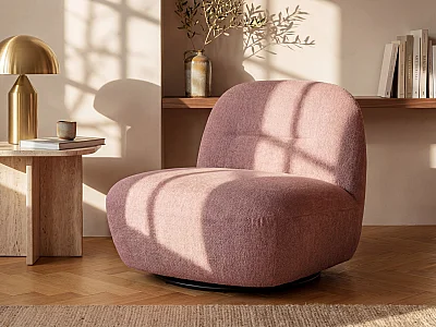 Fauteuil pivotant en tissu texturé rose POZETI
