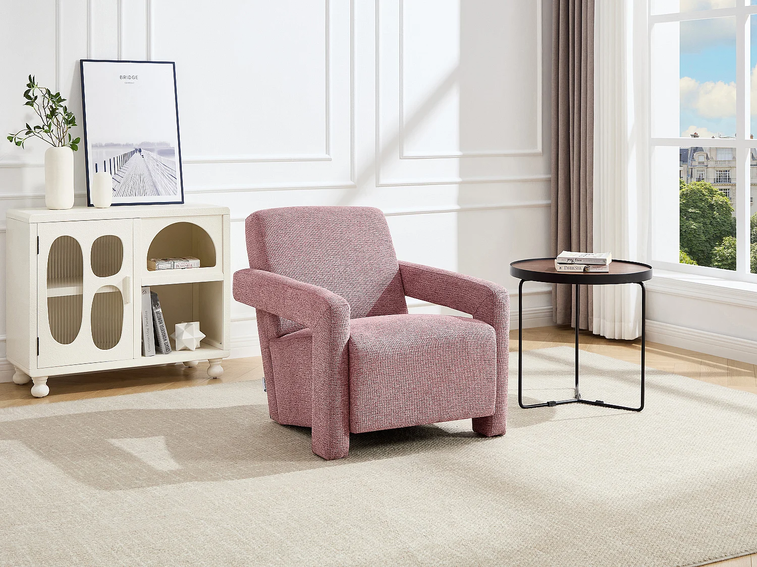 Fauteuil en tissu texturé rose ISPARTA