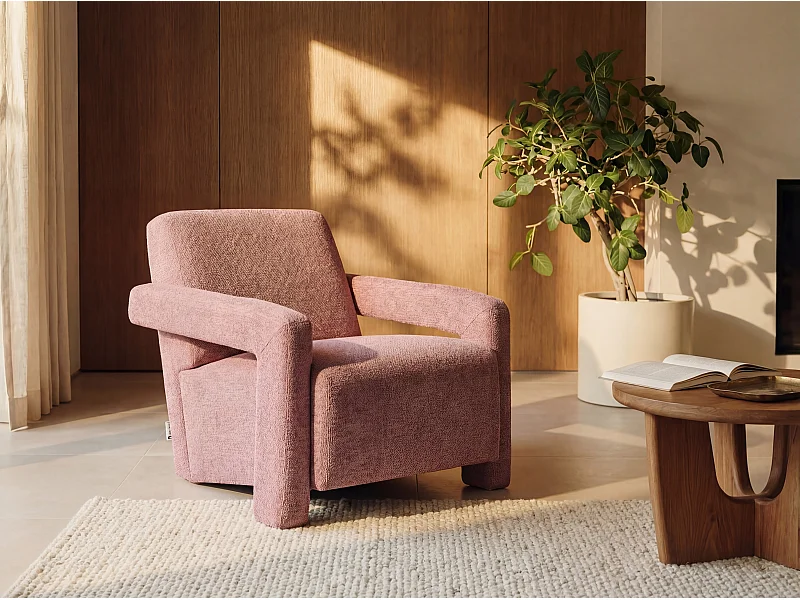 Fauteuil en tissu texturé rose ISPARTA