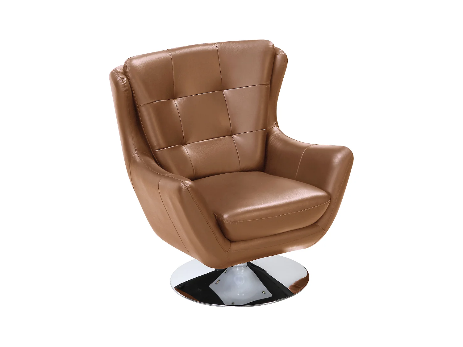 Fauteuil pivotant en cuir de buffle camel ANABA