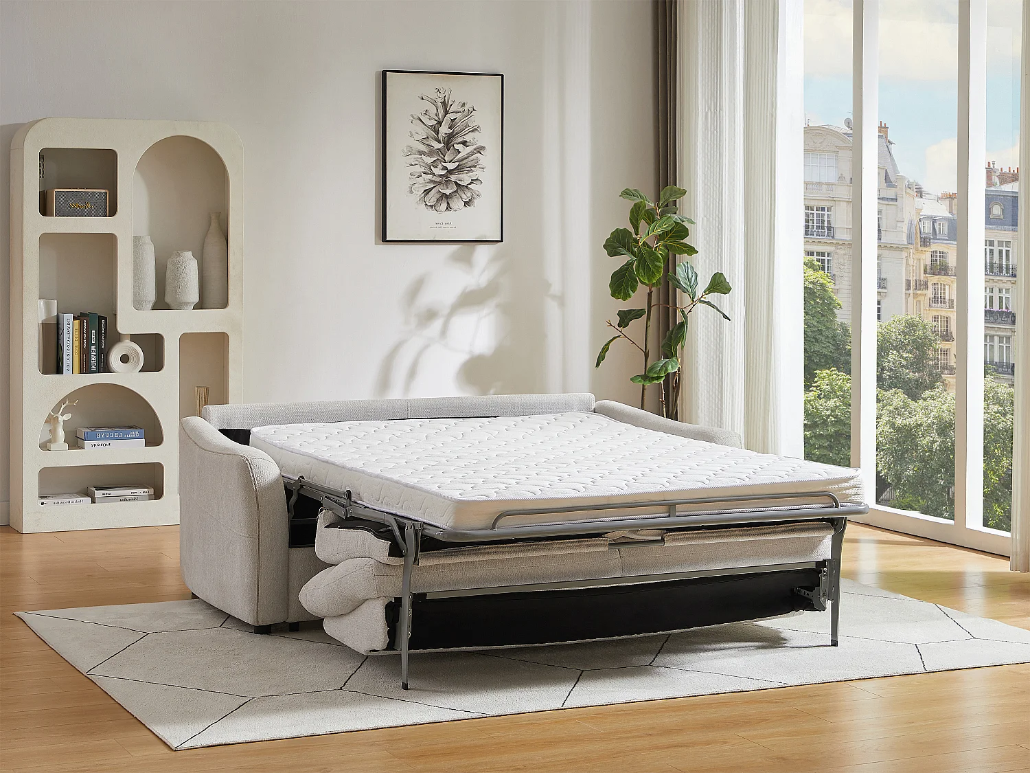 Canapé convertible express 3 places en tissu beige SOVANIA