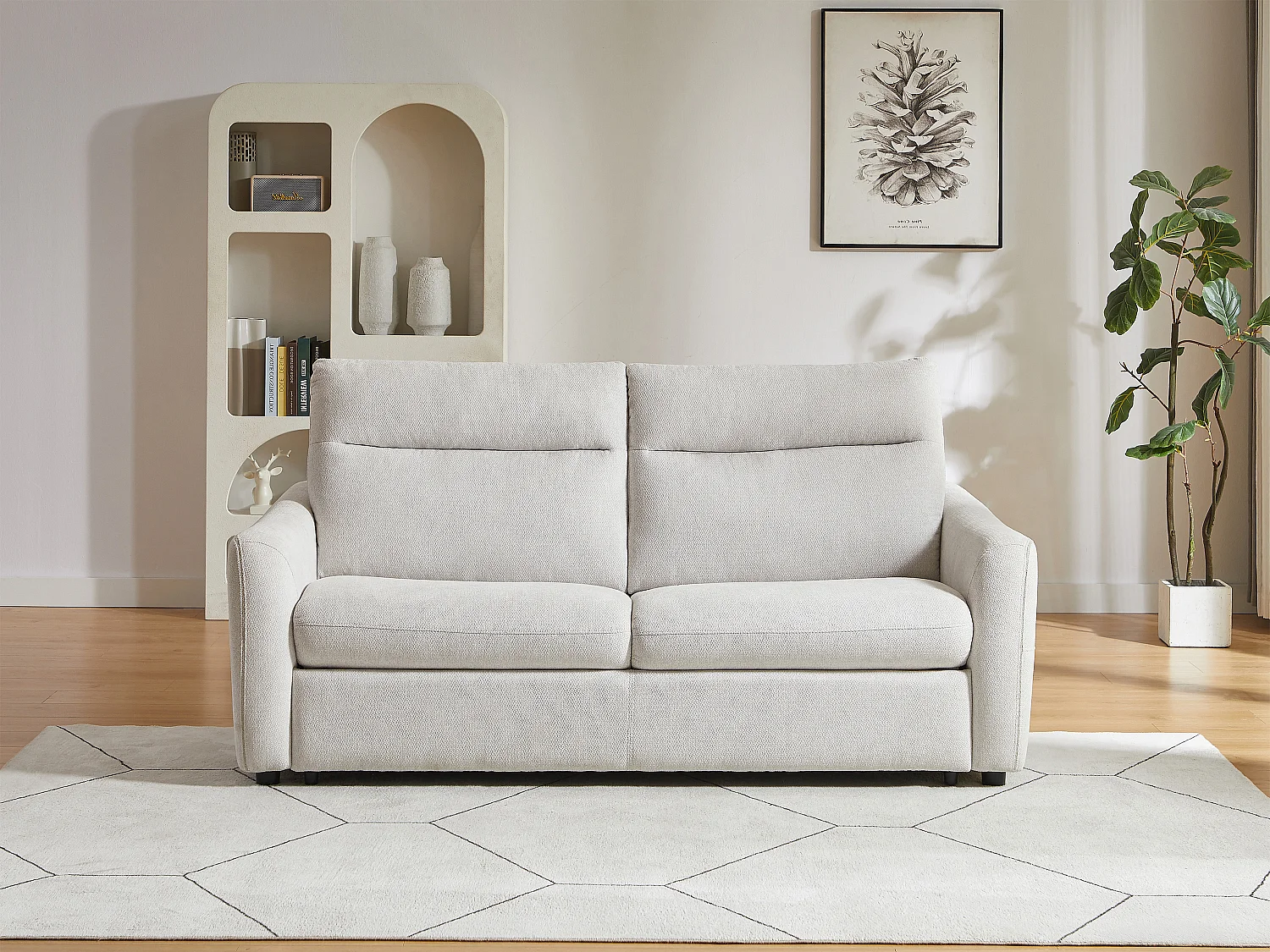 Canapé convertible express 3 places en tissu beige SOVANIA