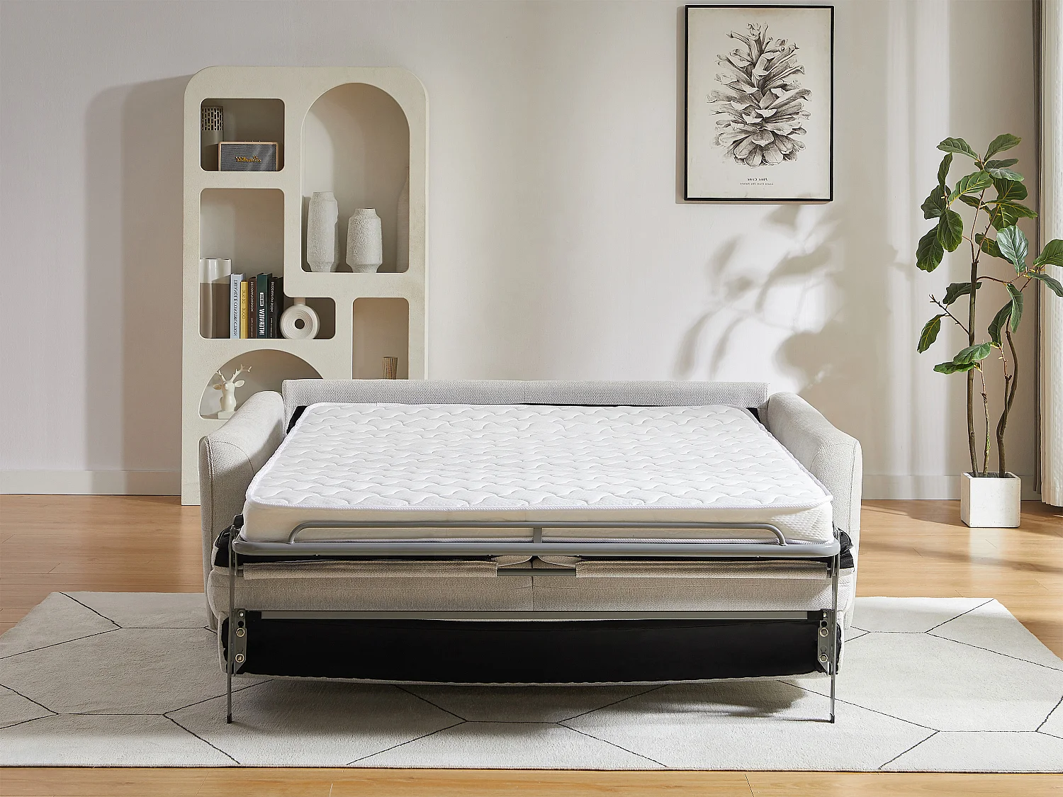 Canapé convertible express 3 places en tissu beige SOVANIA