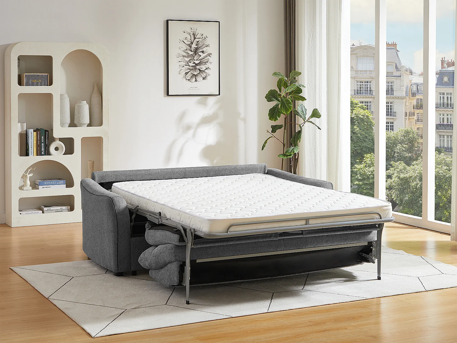 Canapé convertible express 3 places en tissu gris SOVANIA