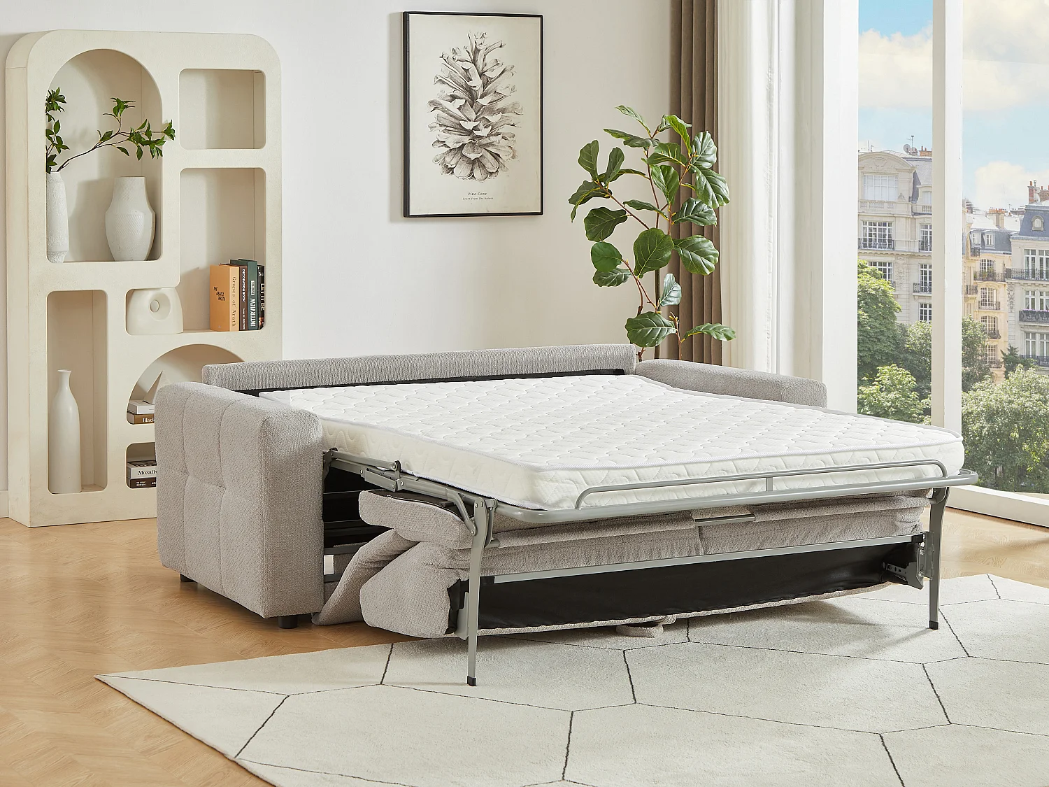 Canapé 3 places convertible en tissu chenille gris clair ISISTIA