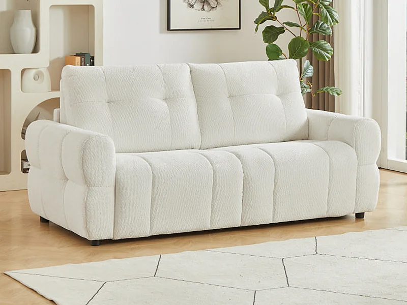 Canapé 3 places convertible en tissu chenille beige ECORIA