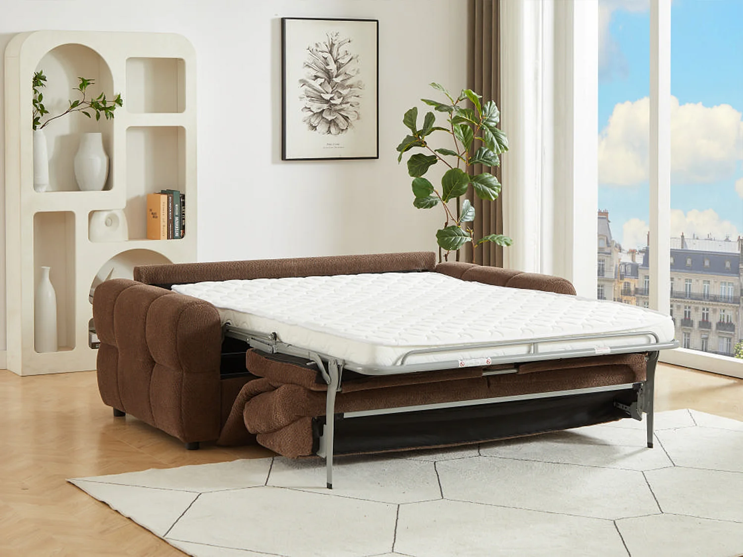 Canapé 3 places convertible en tissu chenille marron ECORIA