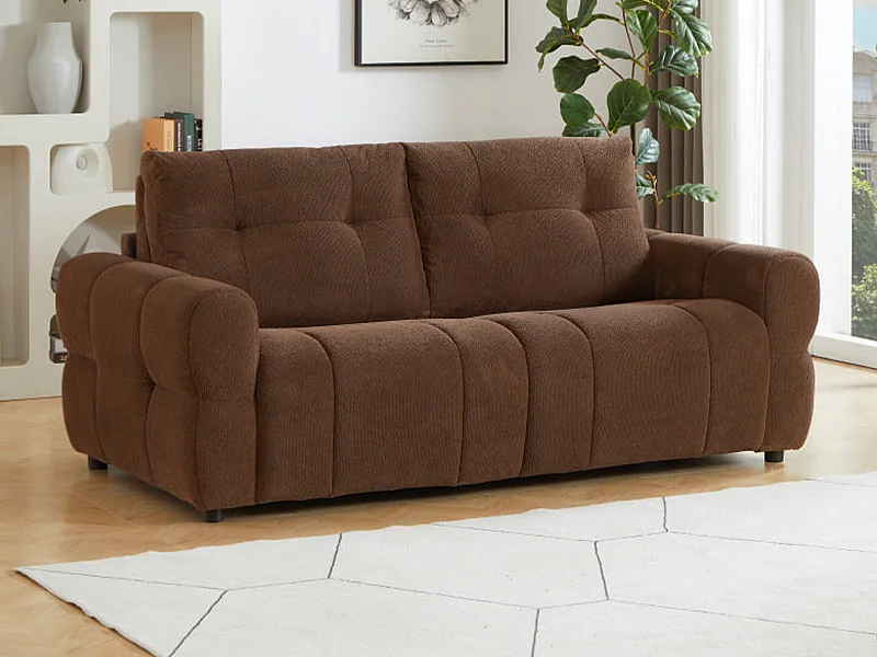 Canapé 3 places convertible en tissu chenille marron ECORIA