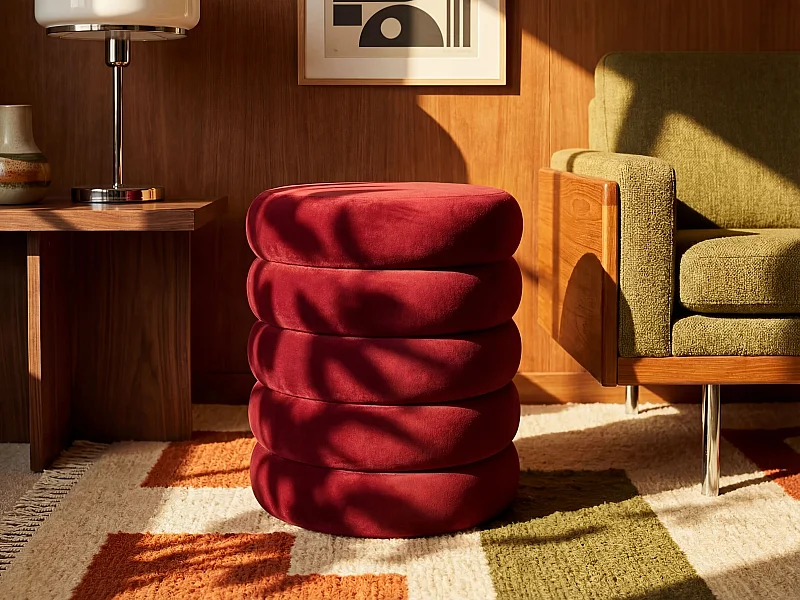 Pouf en velours bordeaux ECAMBI