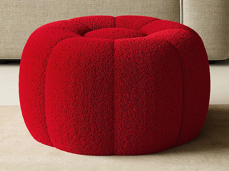 Hocker - Blumen-Design - Bouclé-Stoff - Rot - DELPODA