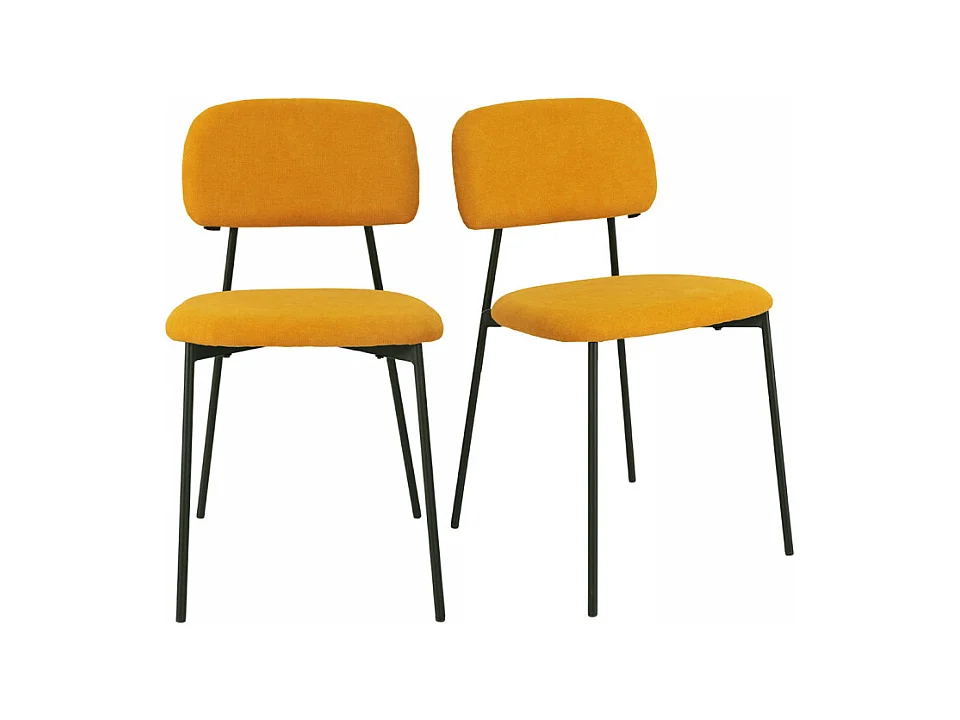 Lot de 2 chaises tissu jaune moutarde et pieds métal noir – DELILAH