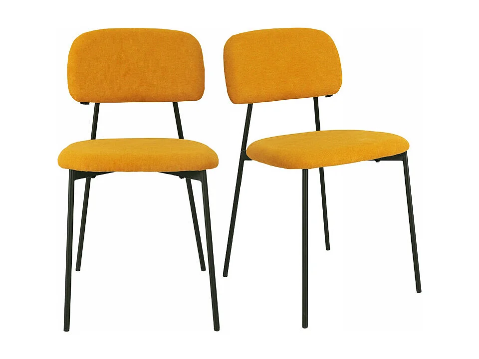Lot de 2 chaises tissu jaune moutarde et pieds métal noir – DELILAH
