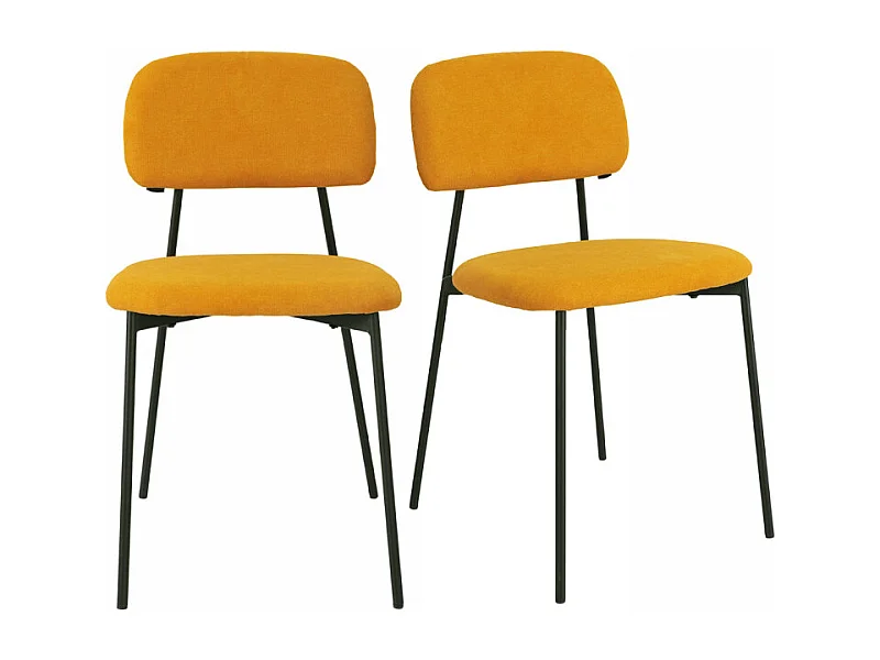 Lot de 2 chaises tissu jaune moutarde et pieds métal noir – DELILAH