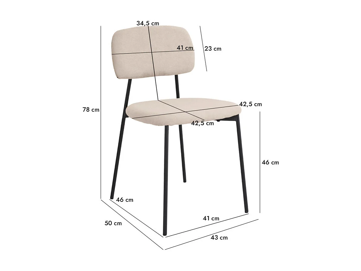 Lot de 2 chaises tissu beige nougat et pieds métal noir – DELILAH