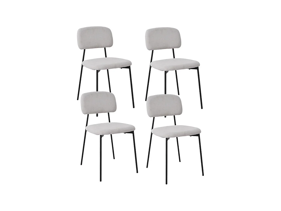 Lot de 4 chaises tissu gris clair et pieds métal noir – DELILAH