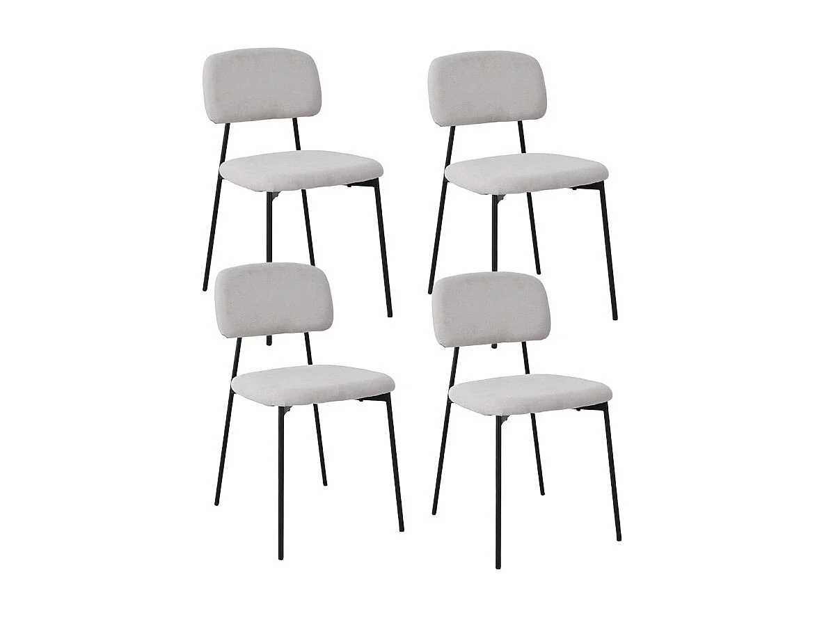 Lot de 4 chaises tissu gris clair et pieds métal noir – DELILAH