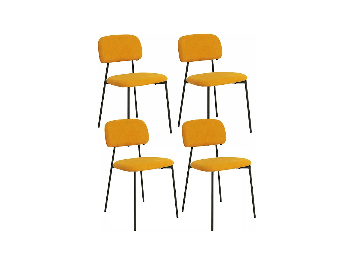 Lot de 4 chaises tissu jaune moutarde et pieds métal noir – DELILAH