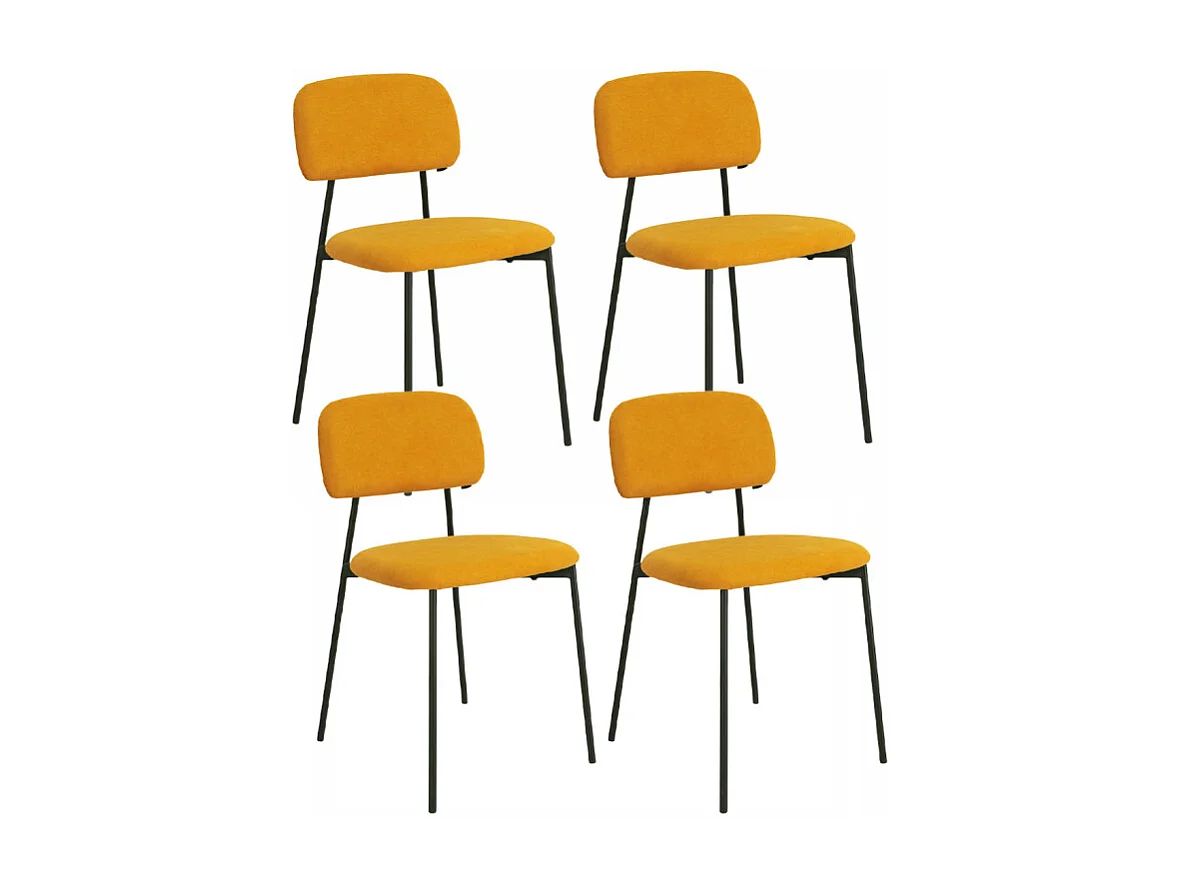 Lot de 4 chaises tissu jaune moutarde et pieds métal noir – DELILAH