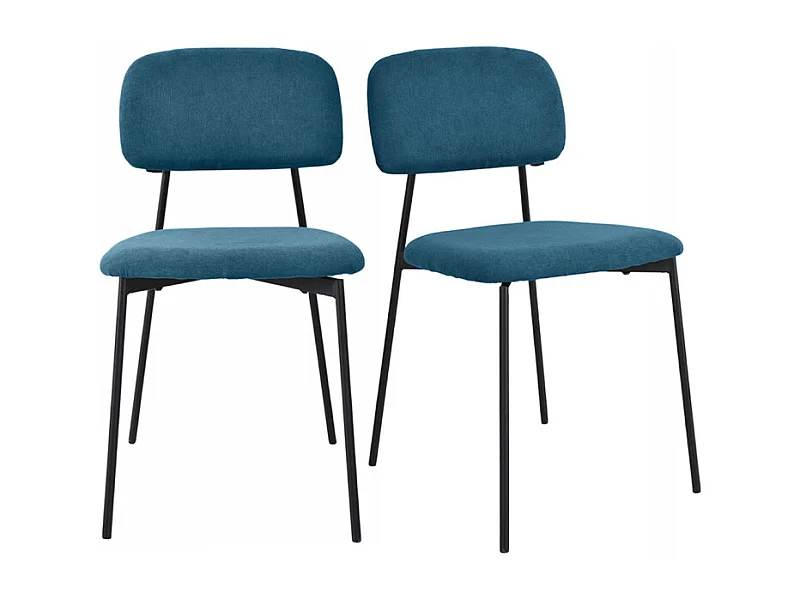 Lot de 2 chaises tissu bleu canard et pieds métal noir – DELILAH