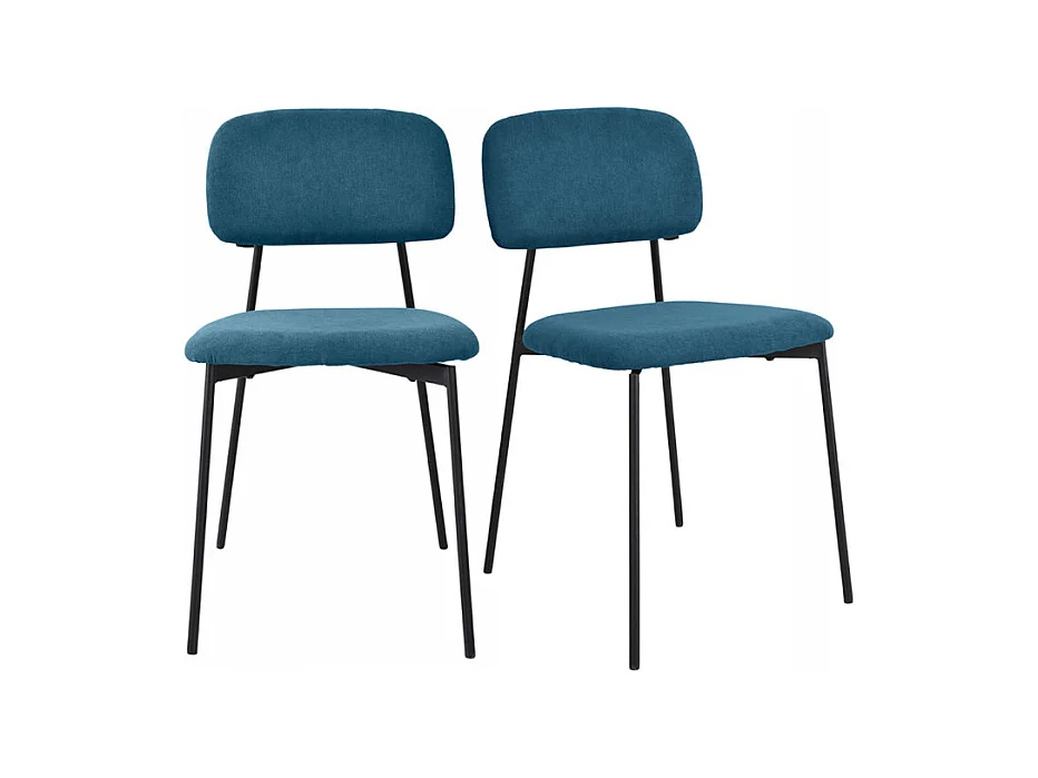 Lot de 2 chaises tissu bleu canard et pieds métal noir – DELILAH