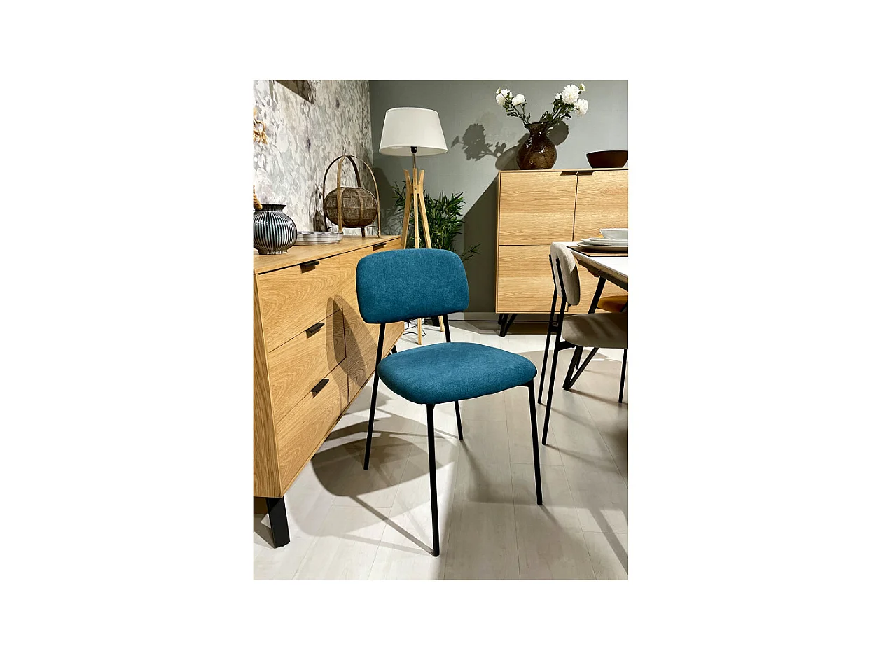 Lot de 2 chaises tissu bleu canard et pieds métal noir – DELILAH