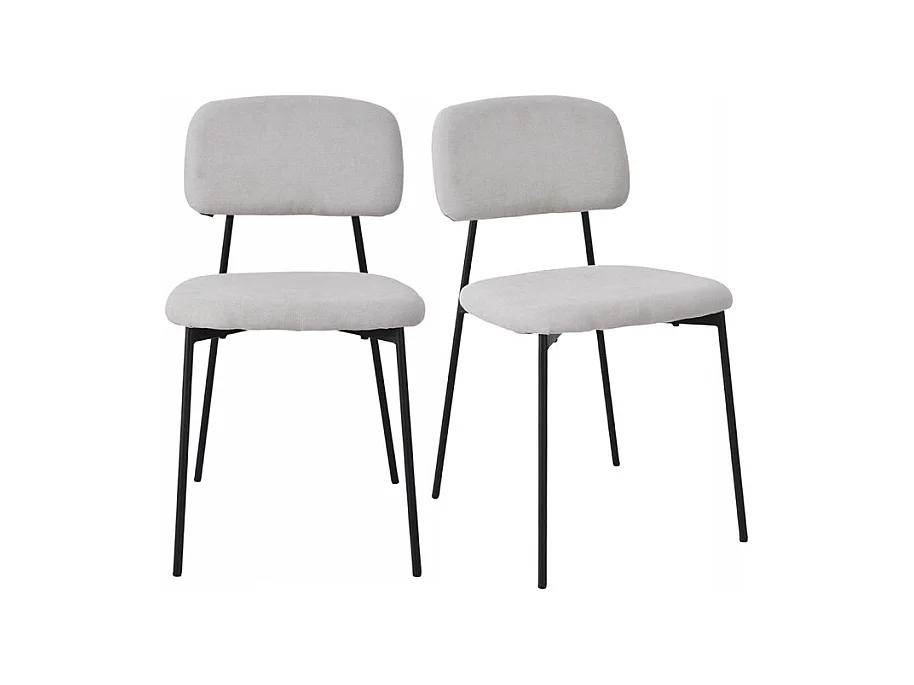Lot de 2 chaises tissu gris clair et pieds métal noir – DELILAH