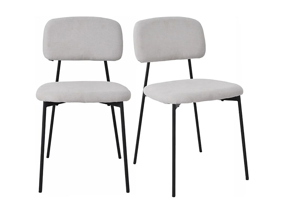 Lot de 2 chaises tissu gris clair et pieds métal noir – DELILAH