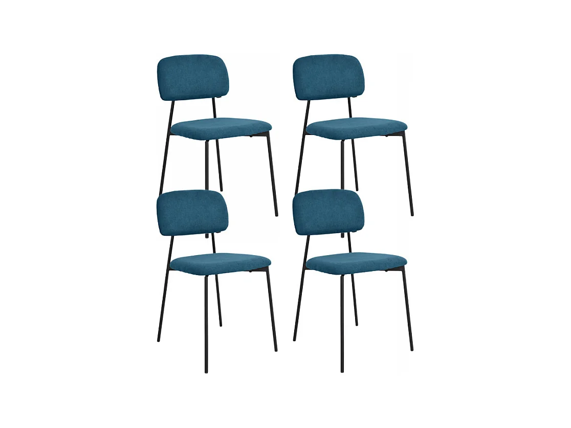 Lot de 4 chaises tissu bleu canard et pieds métal noir – DELILAH