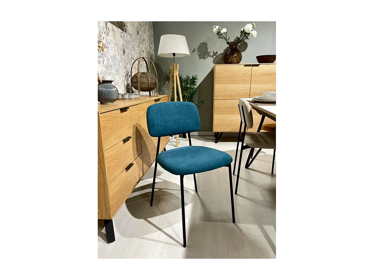 Lot de 4 chaises tissu bleu canard et pieds métal noir – DELILAH