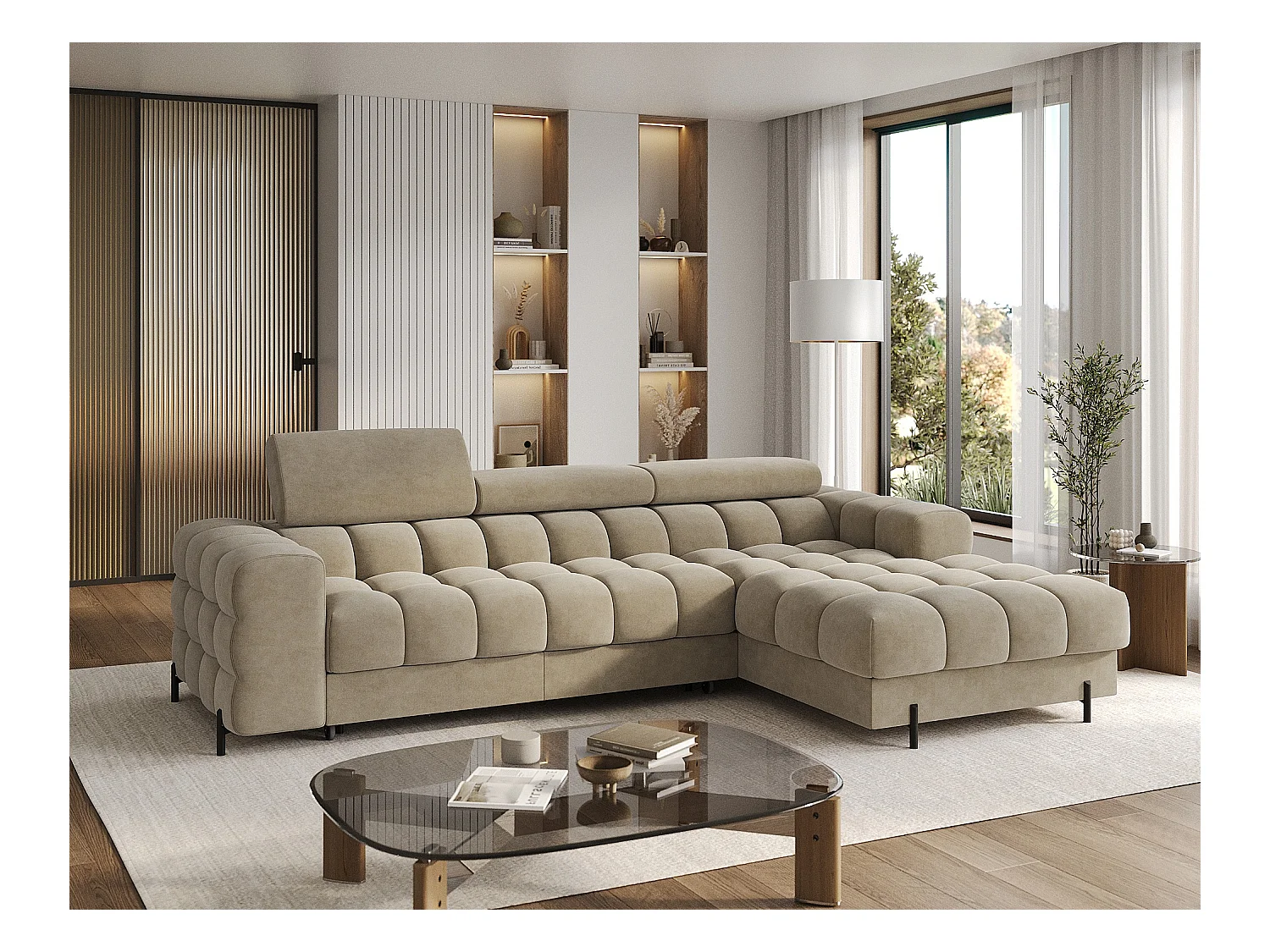 Canapé d'angle Roman R/revêtement tissu/beige