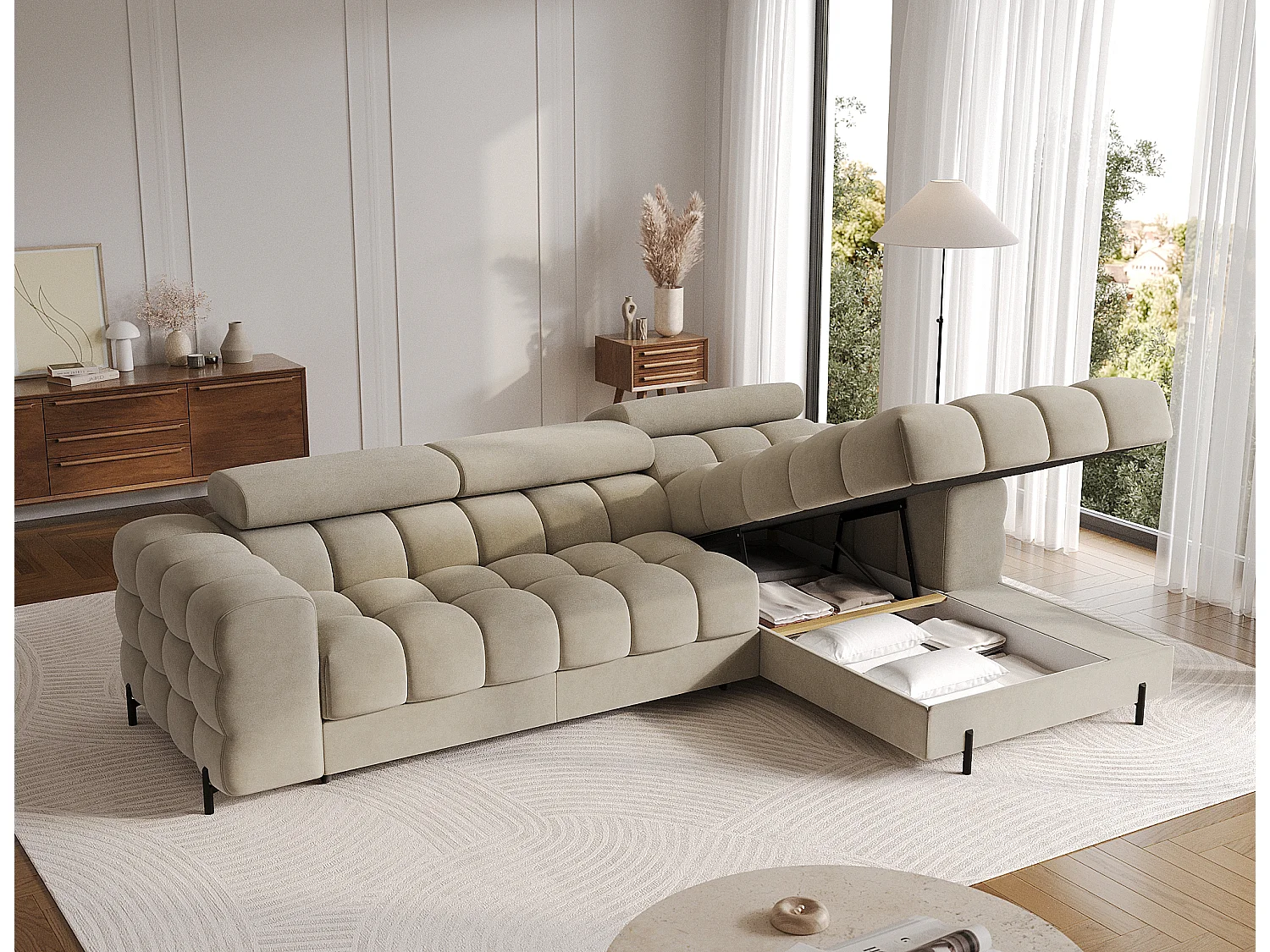 Canapé d'angle Roman R/revêtement tissu/beige