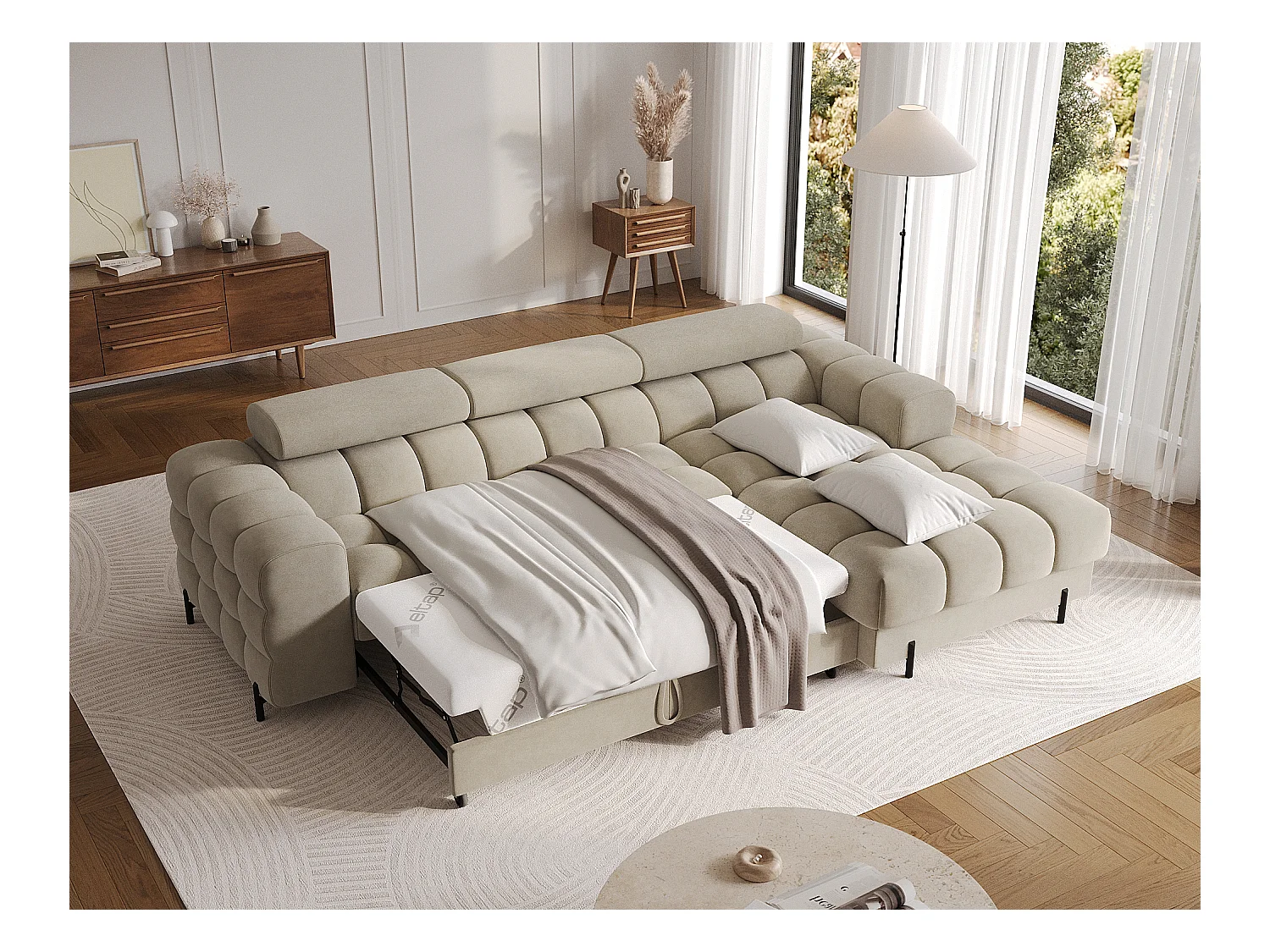 Canapé d'angle Roman R/revêtement tissu/beige