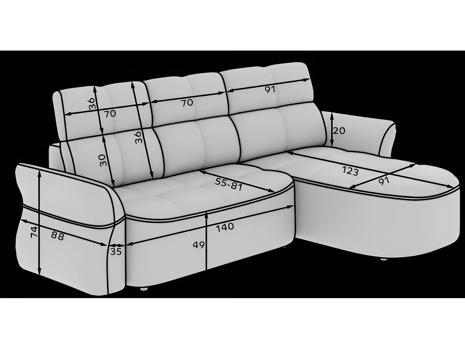 Canapé d'angle Sophia R/Tissu/Anthracite