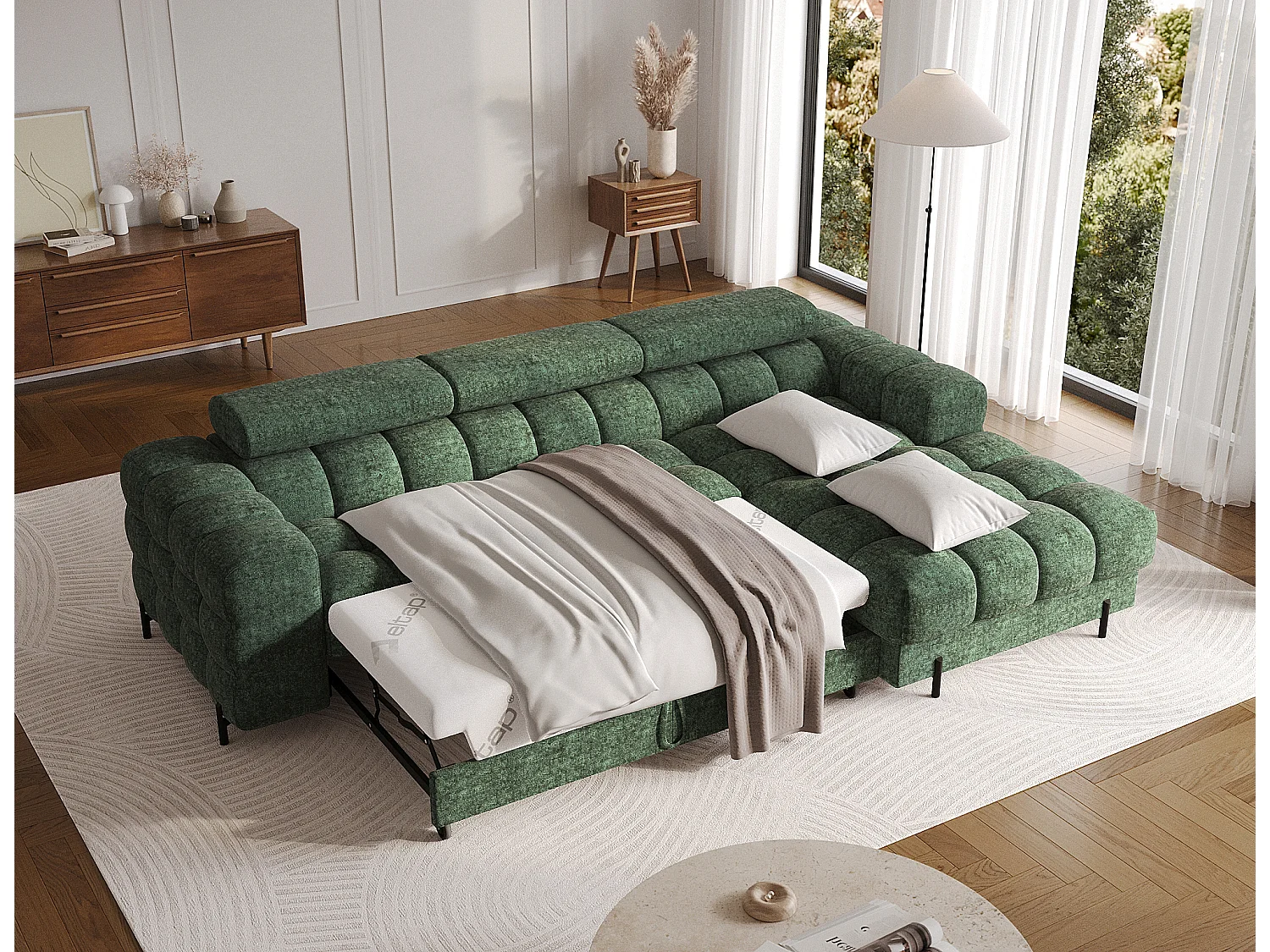 Canapé d'angle Roman R/revêtement tissu-Bouclé/Vert