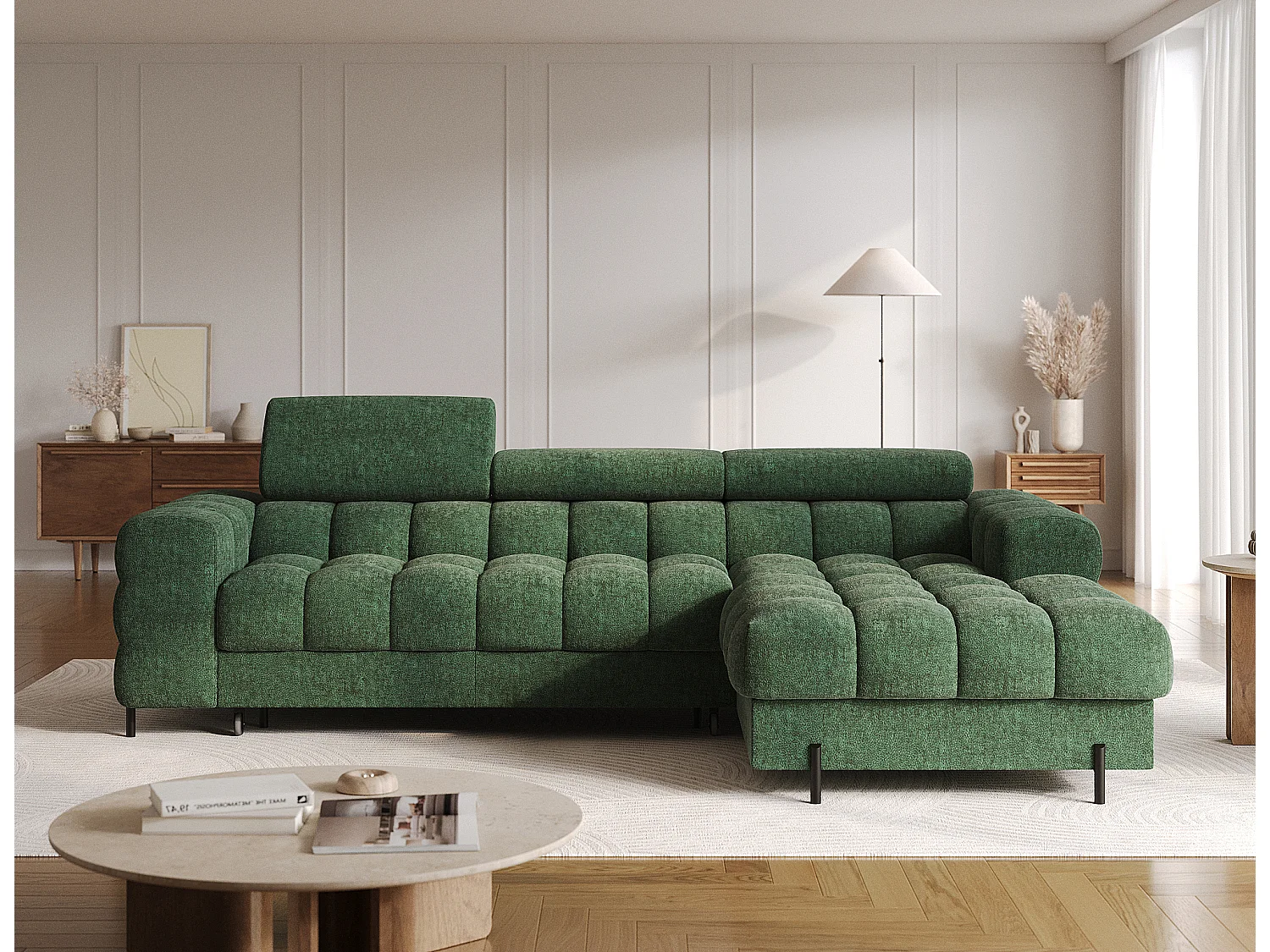 Canapé d'angle Roman R/revêtement tissu-Bouclé/Vert