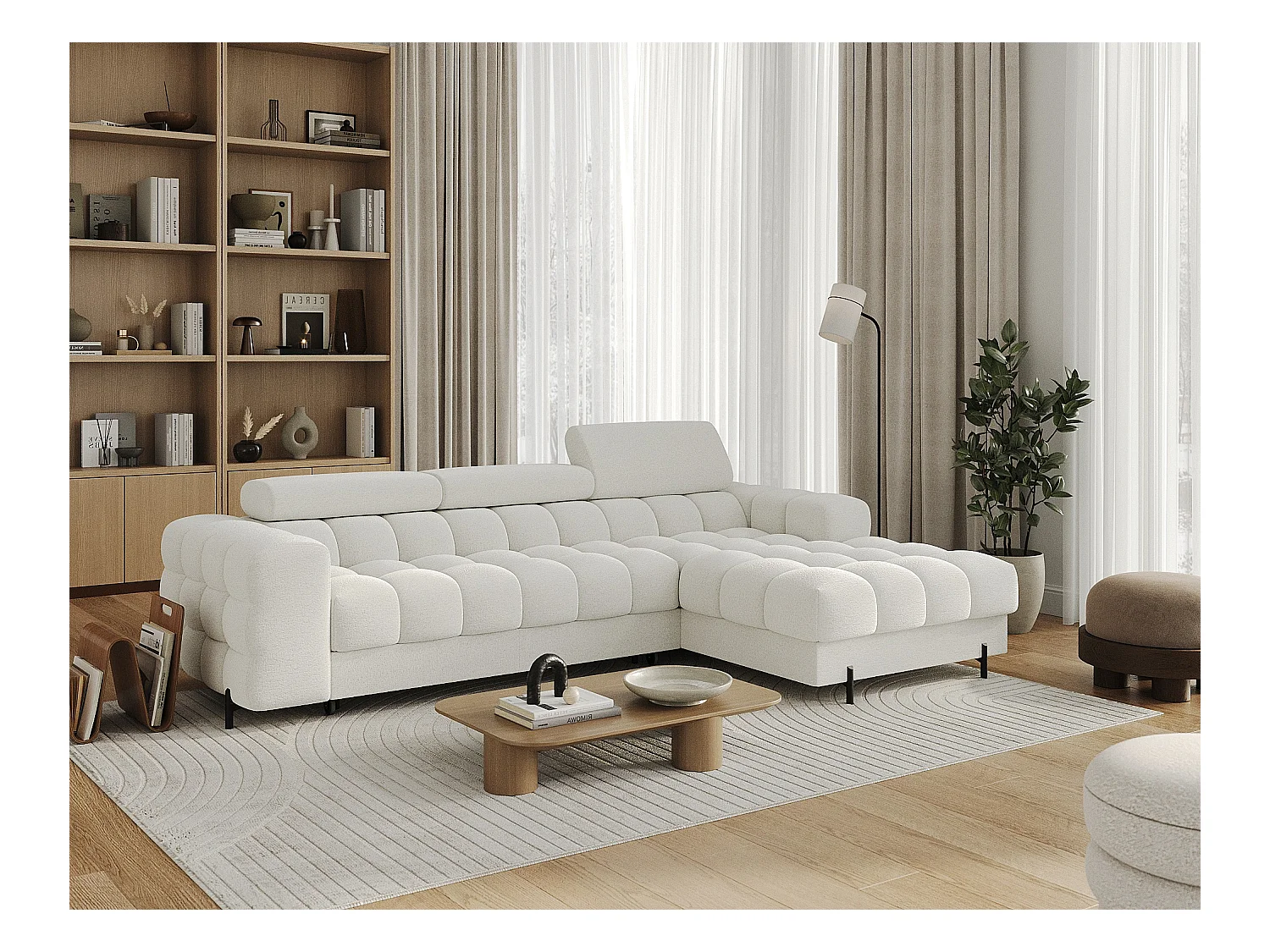 Canapé d'angle Roman R/revêtement tissu-Bouclé/Blanc