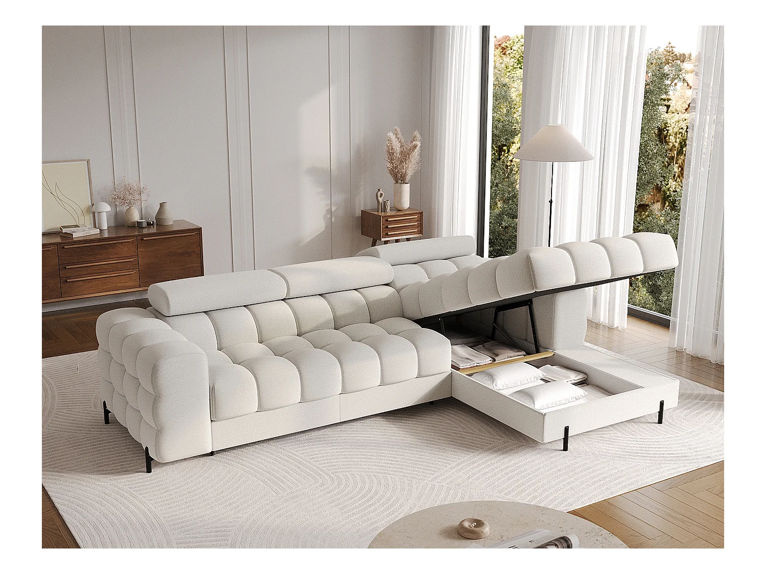 Canapé d'angle Roman R/revêtement tissu-Bouclé/Blanc