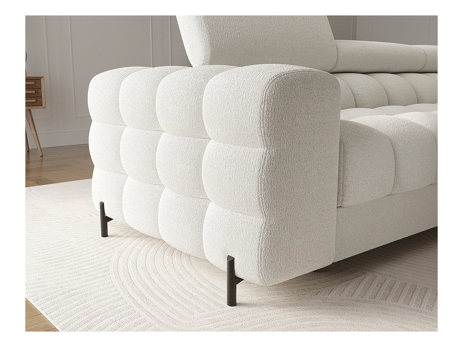 Canapé d'angle Roman R/revêtement tissu-Bouclé/Blanc