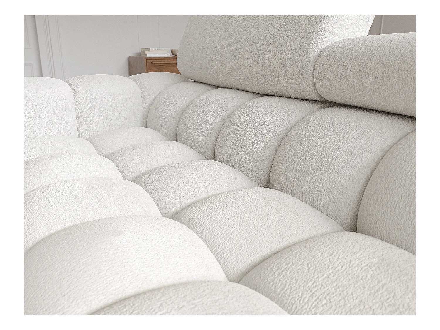 Canapé d'angle Roman R/revêtement tissu-Bouclé/Blanc