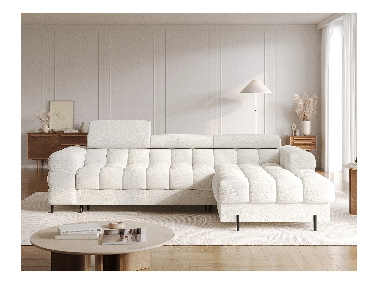 Canapé d'angle Roman R/revêtement tissu-Bouclé/Blanc