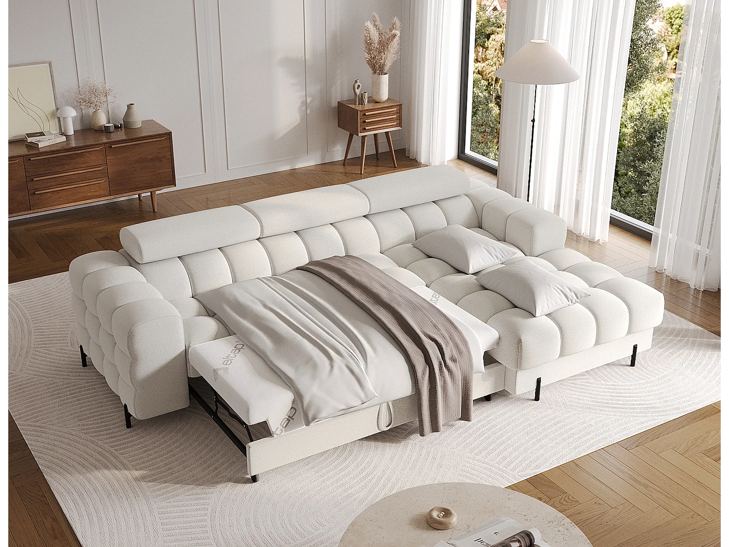 Canapé d'angle Roman R/revêtement tissu-Bouclé/Blanc