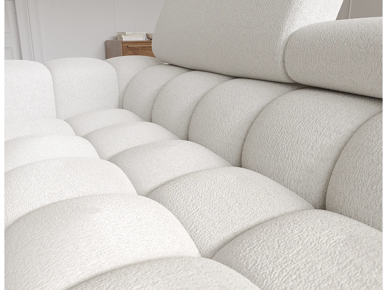 Canapé d'angle Roman R/revêtement tissu-Bouclé/Blanc