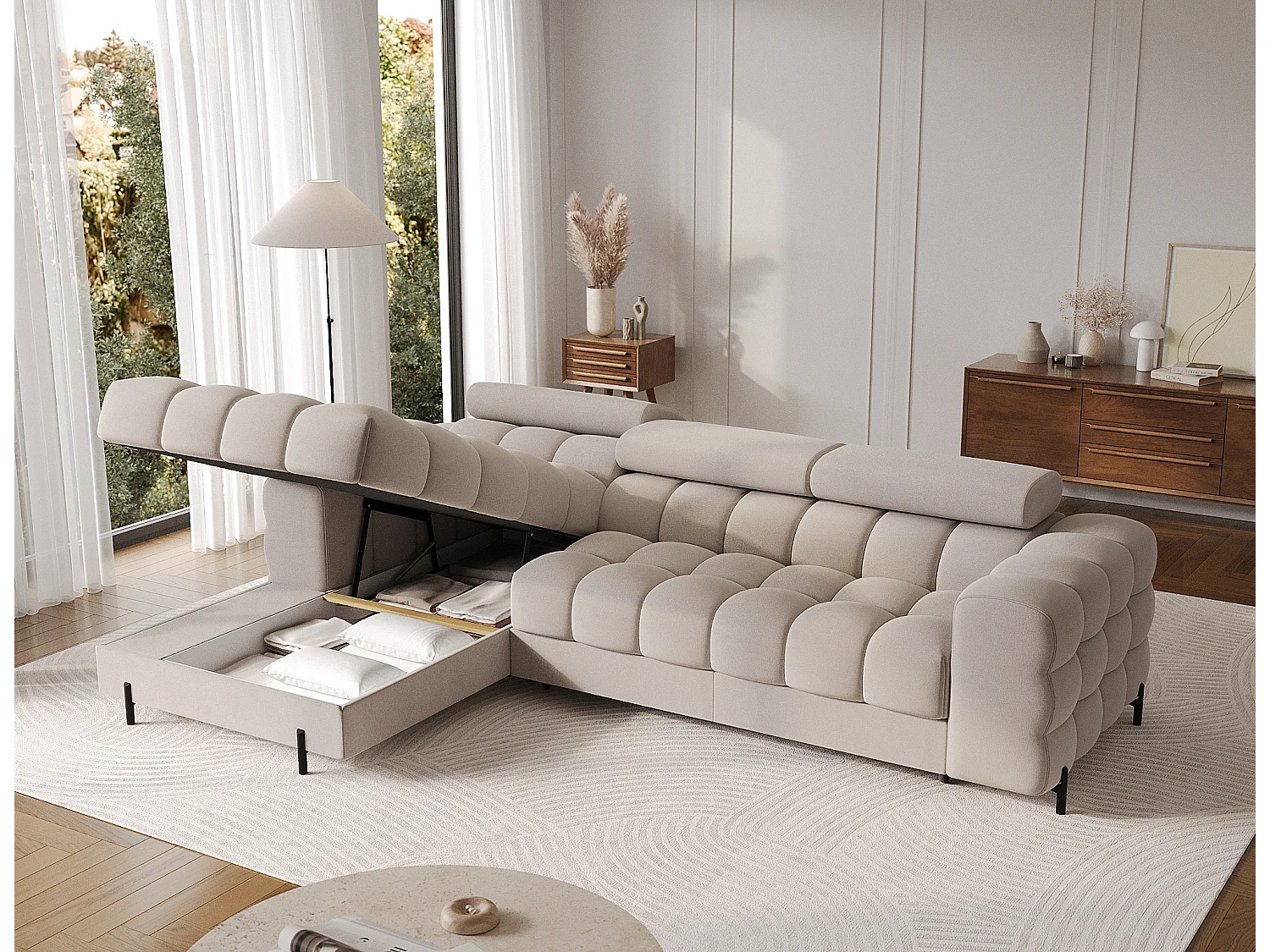 Ecksofa Roman L/Stoffbezug/Beige